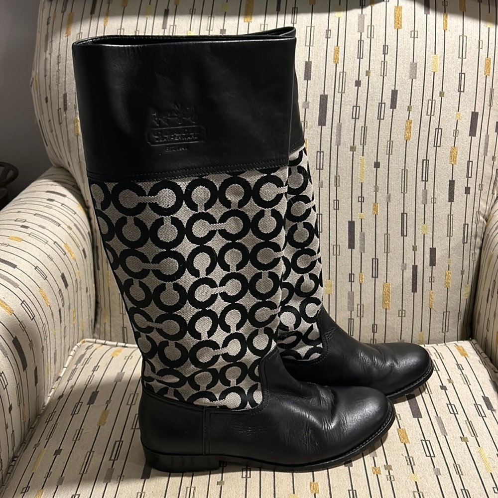 Coach boots size 7-8. Leather and fabric.